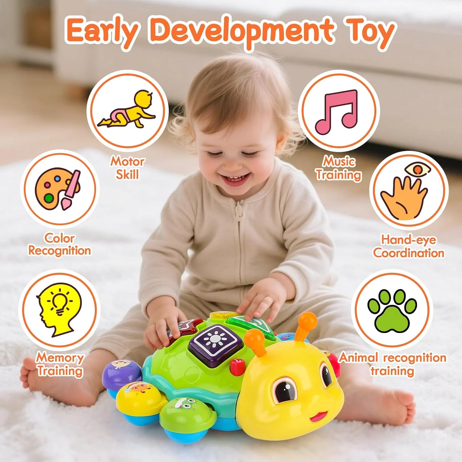 Musical Baby Toys, Infant Light up Music Toys Tummy Time Development, Crawling Toy for 6 7 8 9 10 11 12+ Month Old, Christmas Birthday Gifts for Babies Boys