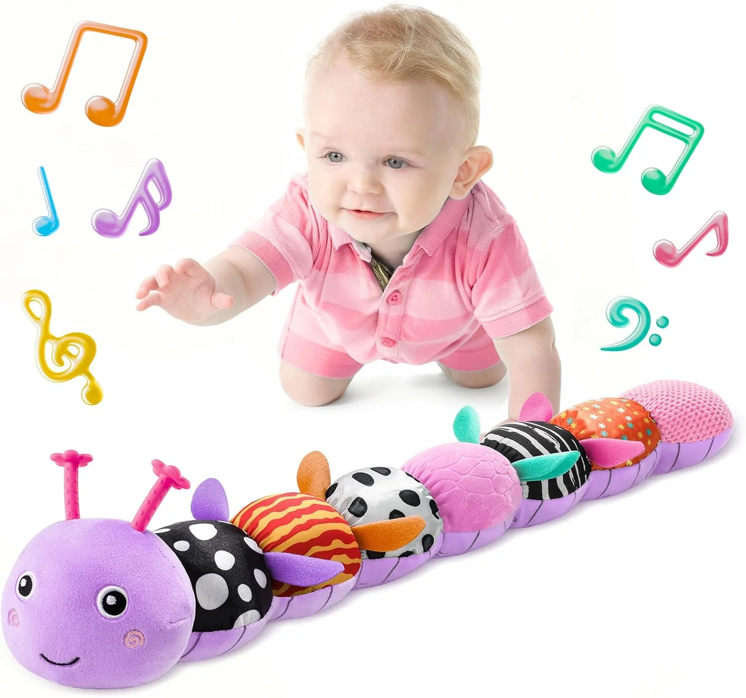 Baby Toys 6-12 Months Musical Caterpillar,Stuffed Animals Infant Toys 0-6 Months Sensory Toy with Ruler Design,Crinkle&Ring Bell,Baby Teething Toys for Tummy Time Boy Girl Gifts